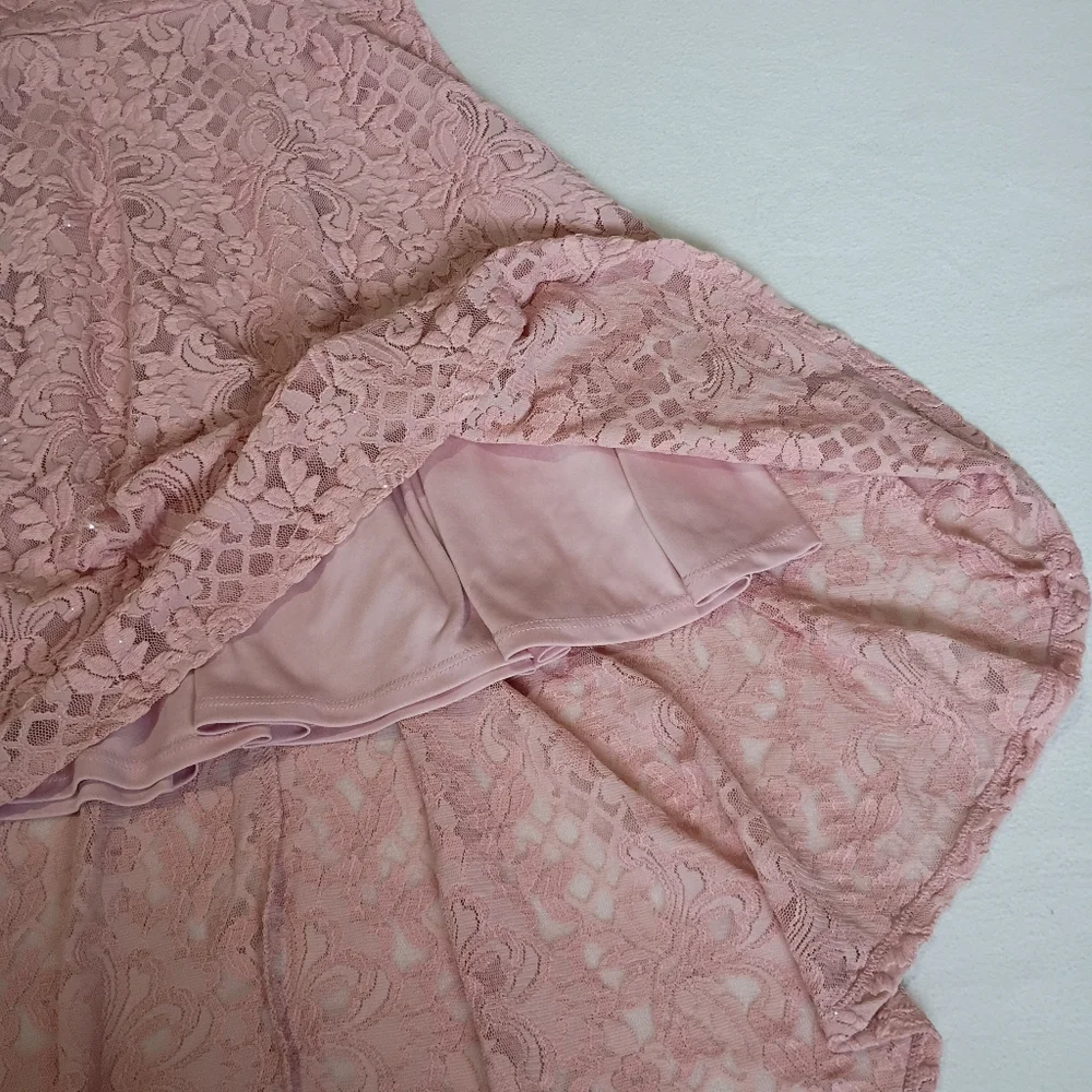City Studio Blush Pink With Sparkles Lace High-Low Dress Sz 5